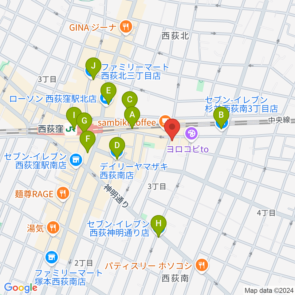 ギターショップG&M周辺のコンビニエンスストア一覧地図