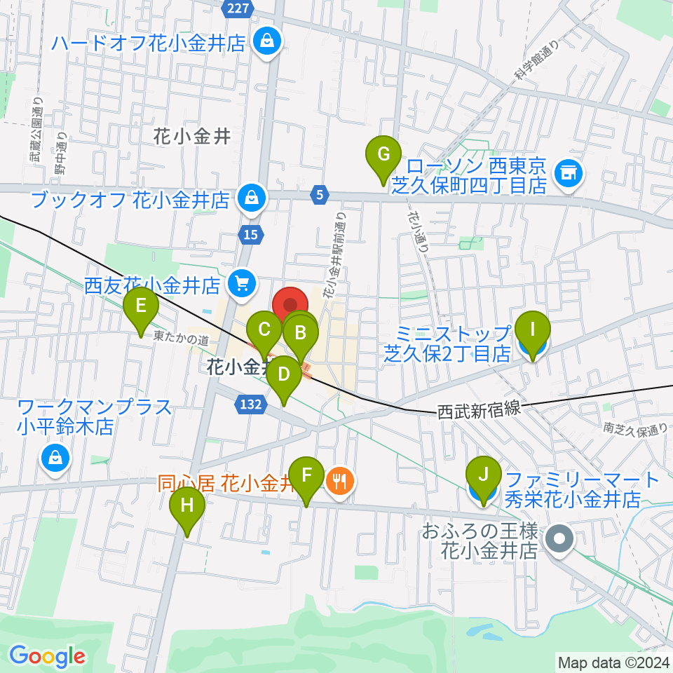 花小金井GUITAR REPAIR周辺のコンビニエンスストア一覧地図