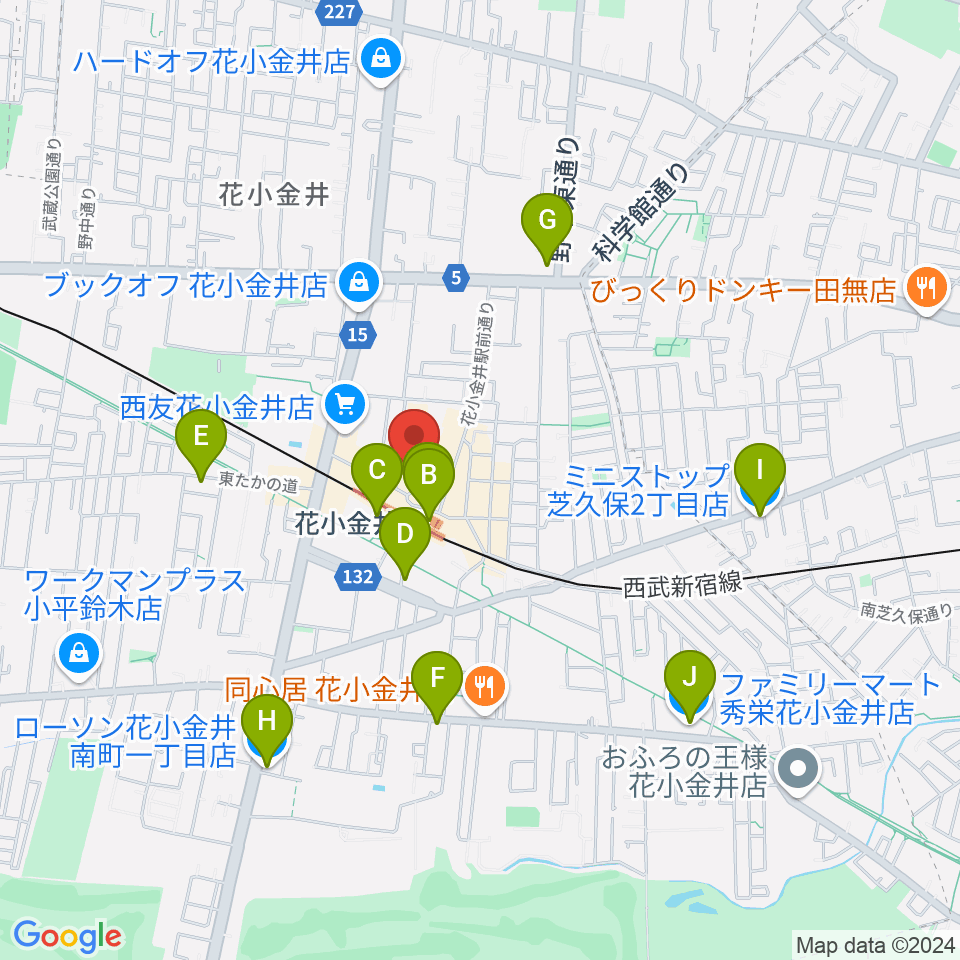 花小金井GUITAR REPAIR周辺のコンビニエンスストア一覧地図