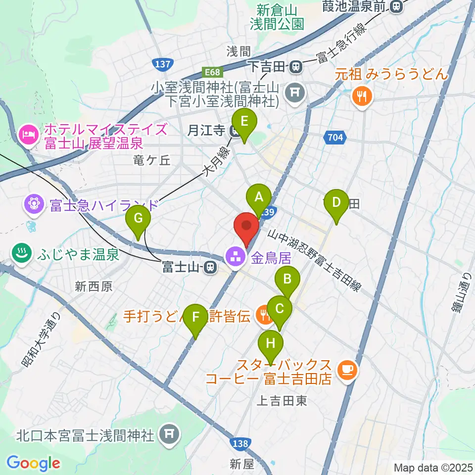 内藤楽器 富士吉田店周辺のコンビニエンスストア一覧地図