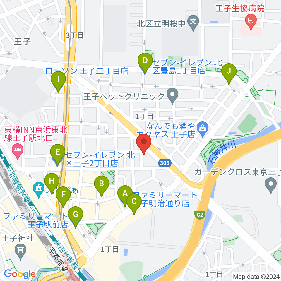 武蔵野楽器周辺のコンビニエンスストア一覧地図