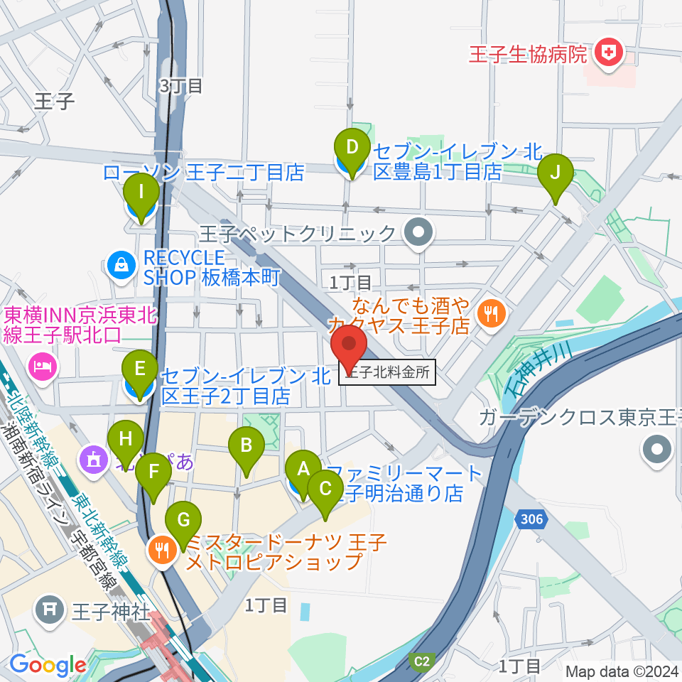 武蔵野楽器周辺のコンビニエンスストア一覧地図