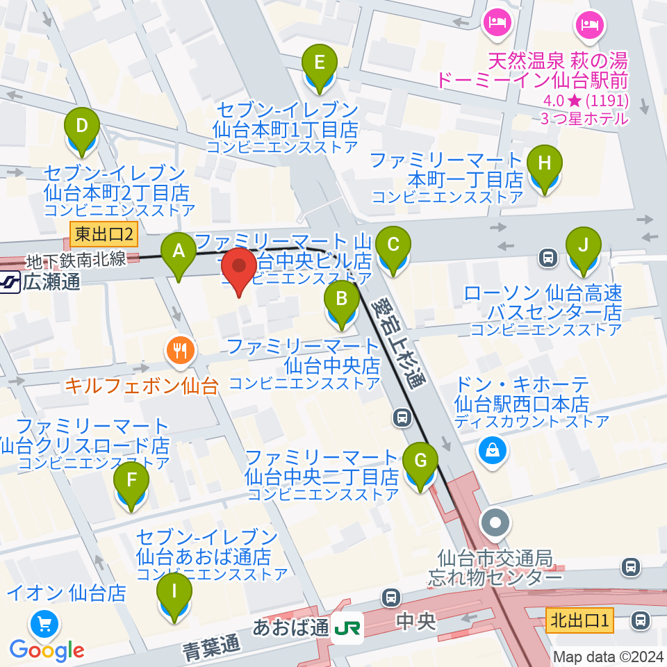 グレースハープ仙台店周辺のコンビニエンスストア一覧地図