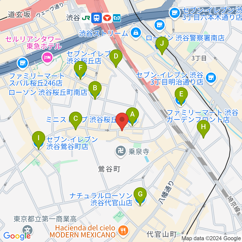 楽器レンタルドットコム周辺のコンビニエンスストア一覧地図