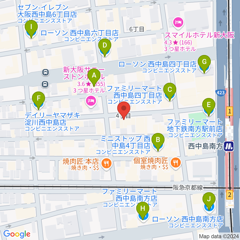 十三堂楽器周辺のコンビニエンスストア一覧地図