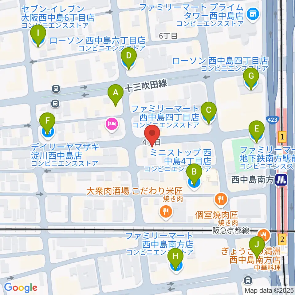 十三堂楽器周辺のコンビニエンスストア一覧地図