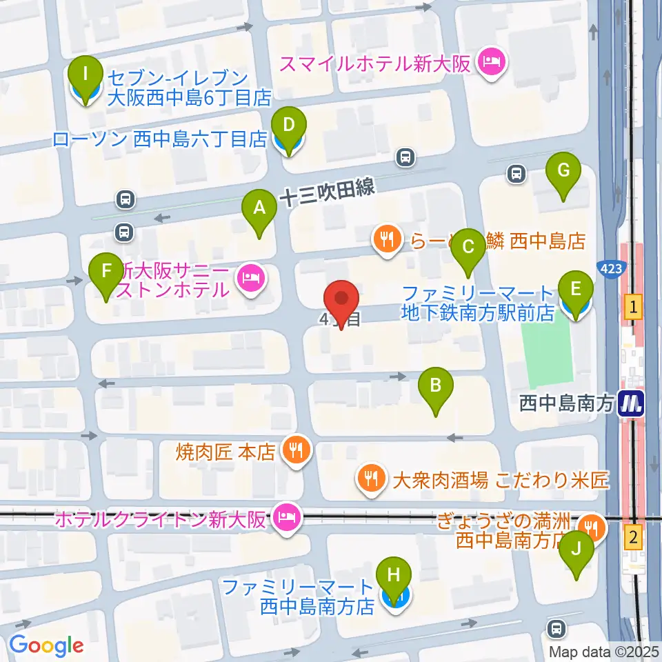 十三堂楽器周辺のコンビニエンスストア一覧地図