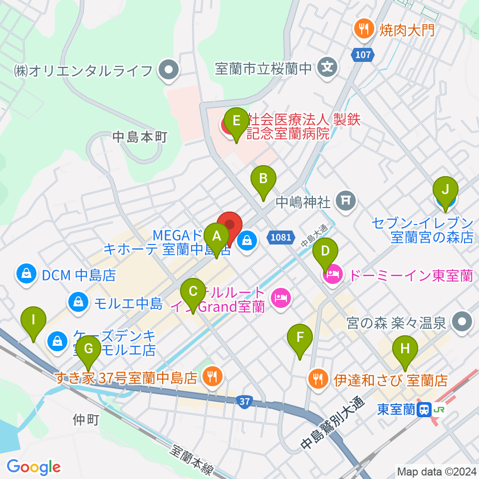 エルム楽器 室蘭支店周辺のコンビニエンスストア一覧地図