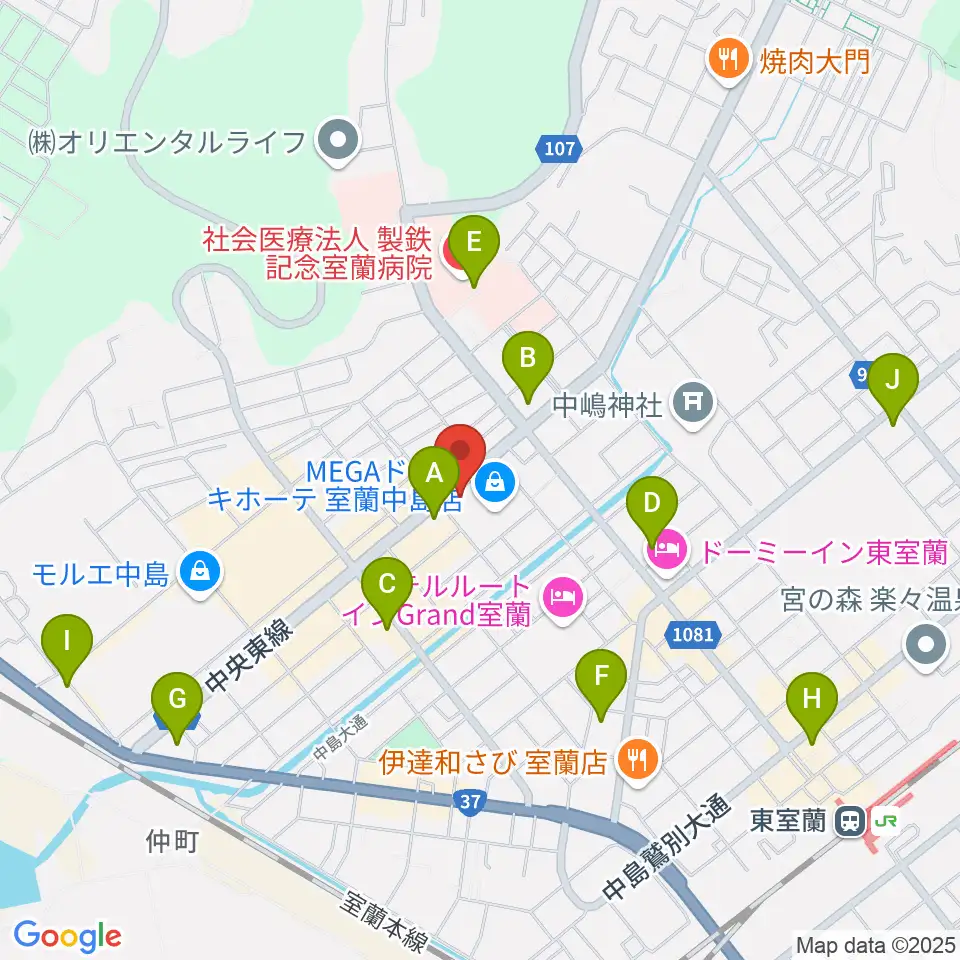 エルム楽器 室蘭支店周辺のコンビニエンスストア一覧地図