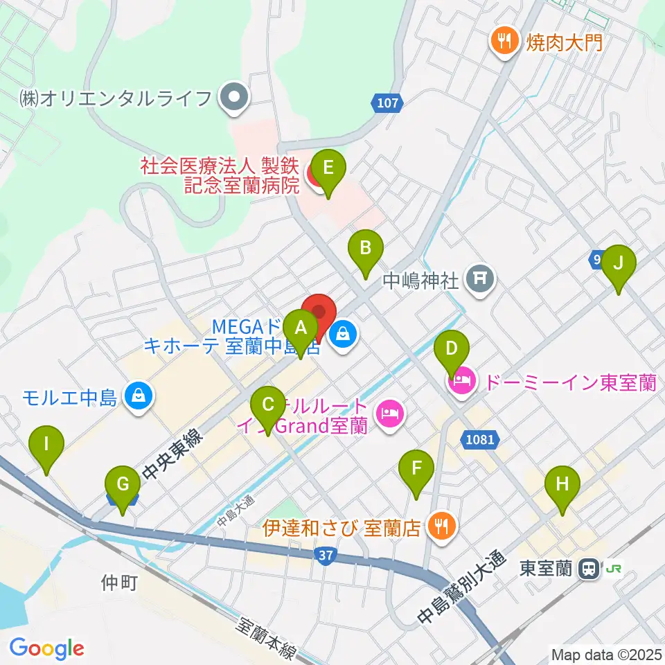 エルム楽器 室蘭支店周辺のコンビニエンスストア一覧地図