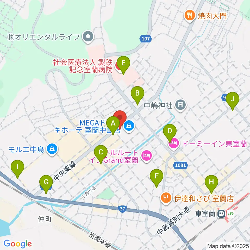 エルム楽器 室蘭支店周辺のコンビニエンスストア一覧地図