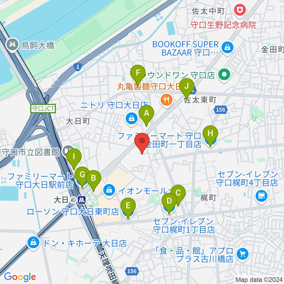 ギターワークス周辺のコンビニエンスストア一覧地図