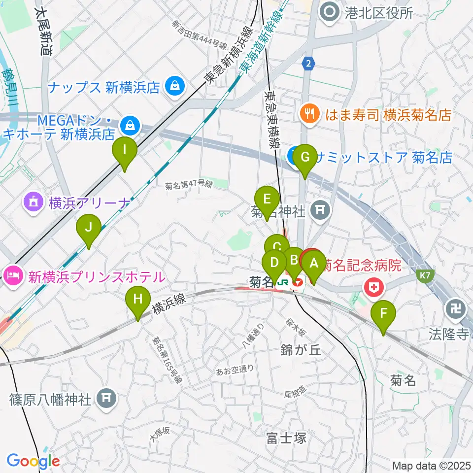 ハタ楽器 菊名駅前店周辺のコンビニエンスストア一覧地図