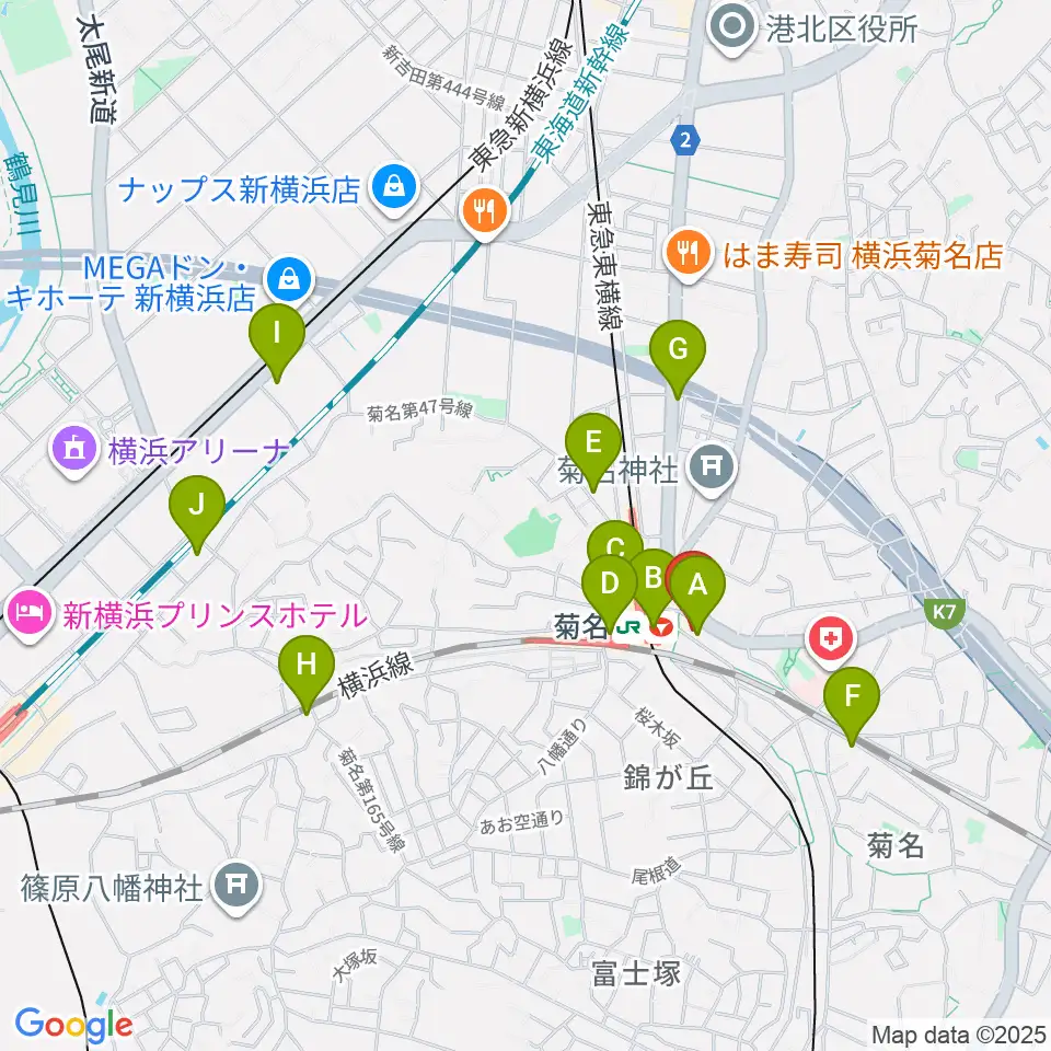 ハタ楽器 菊名駅前店周辺のコンビニエンスストア一覧地図