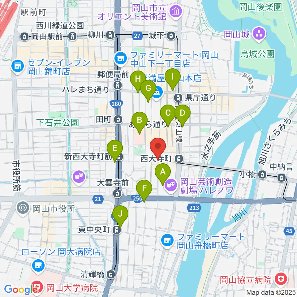 服部管楽器 岡山本店周辺のコンビニエンスストア一覧地図