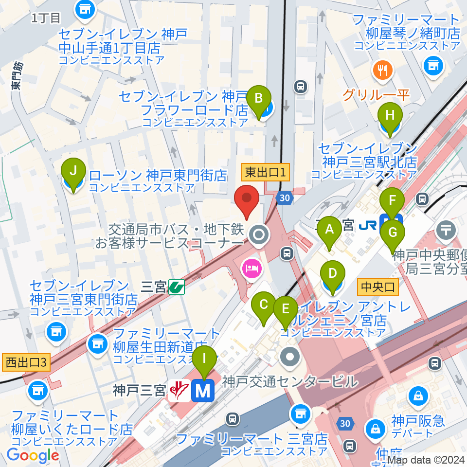 神戸楽譜周辺のコンビニエンスストア一覧地図