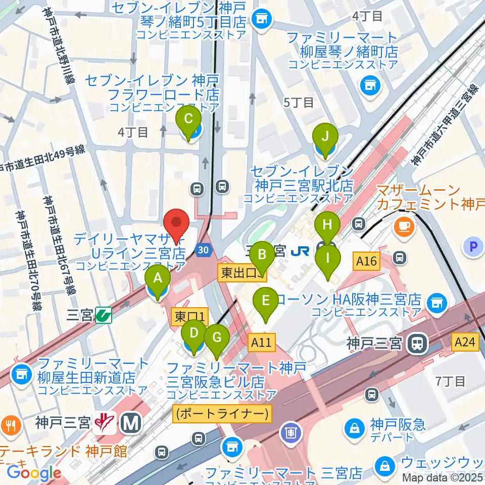 神戸楽譜周辺のコンビニエンスストア一覧地図