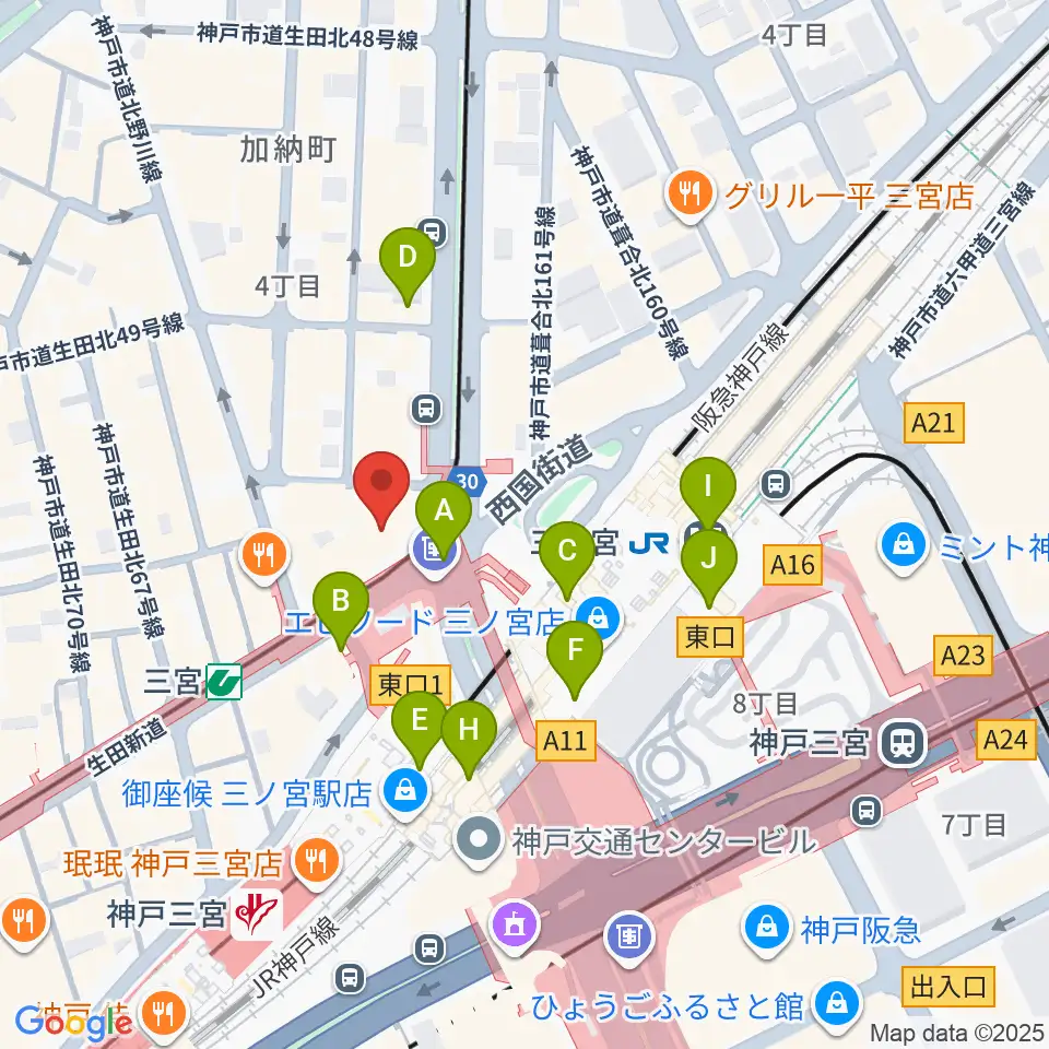 神戸楽譜周辺のコンビニエンスストア一覧地図