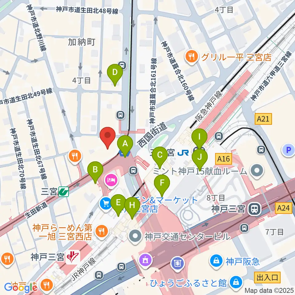 神戸楽譜周辺のコンビニエンスストア一覧地図