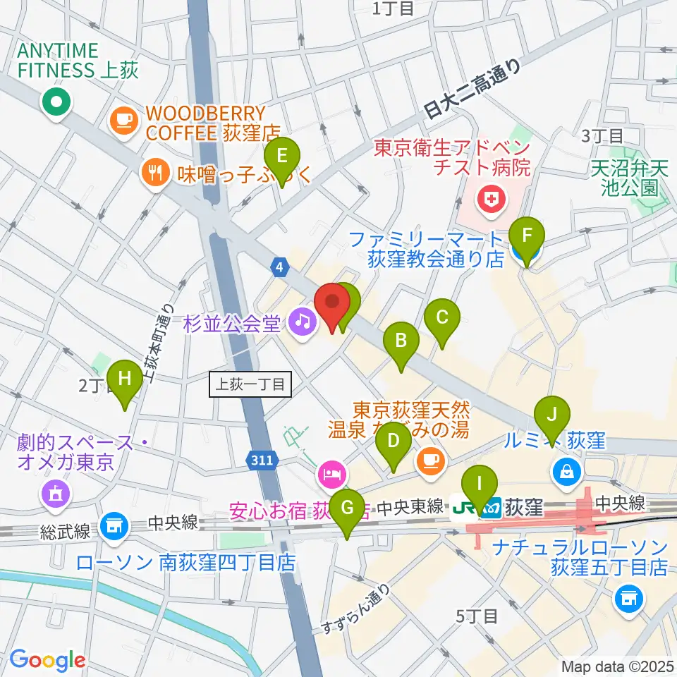 八重洲ピアノ社 荻窪本店第二センター周辺のコンビニエンスストア一覧地図