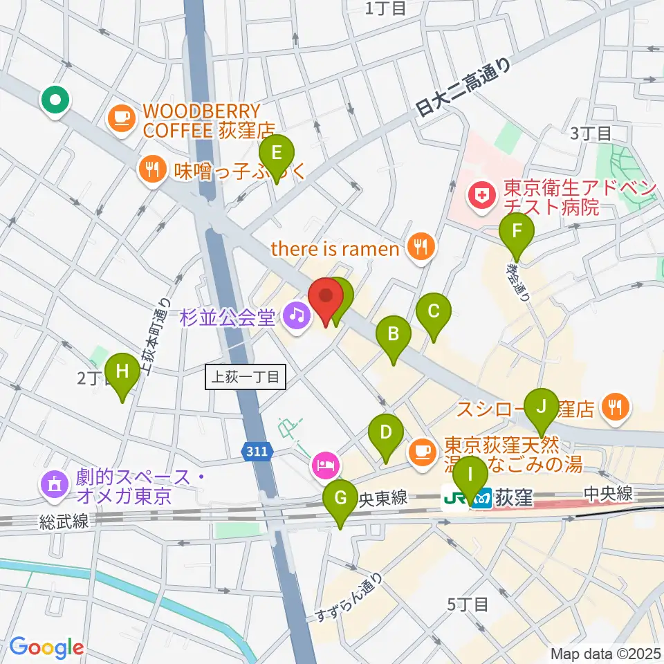 八重洲ピアノ社 荻窪本店第二センター周辺のコンビニエンスストア一覧地図