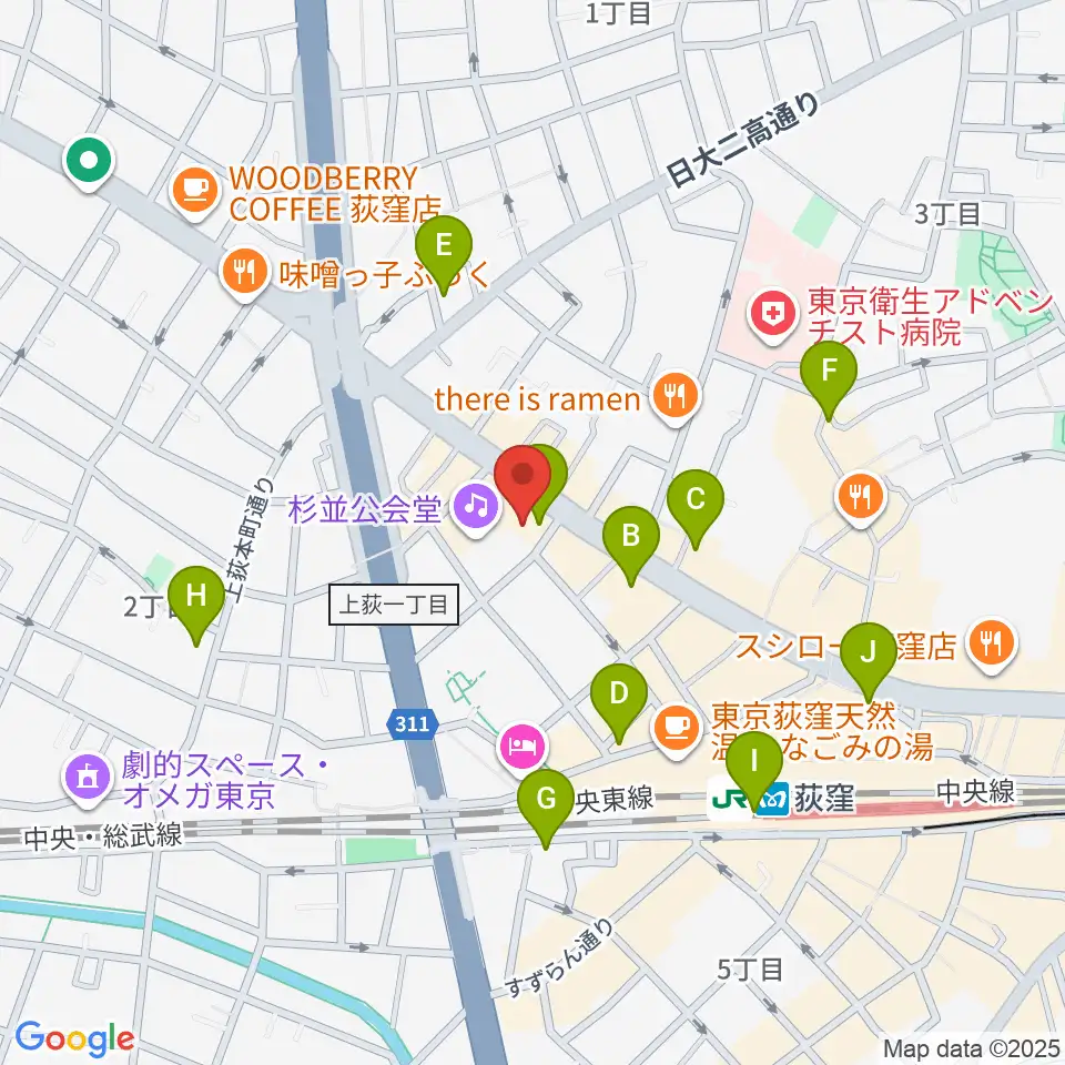 八重洲ピアノ社 荻窪本店第二センター周辺のコンビニエンスストア一覧地図