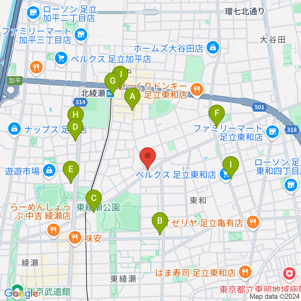 皆川ギター工房周辺のコンビニエンスストア一覧地図