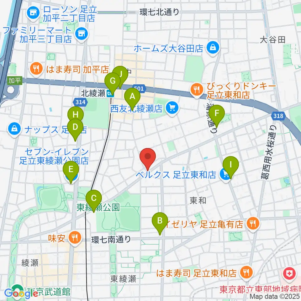 皆川ギター工房周辺のコンビニエンスストア一覧地図