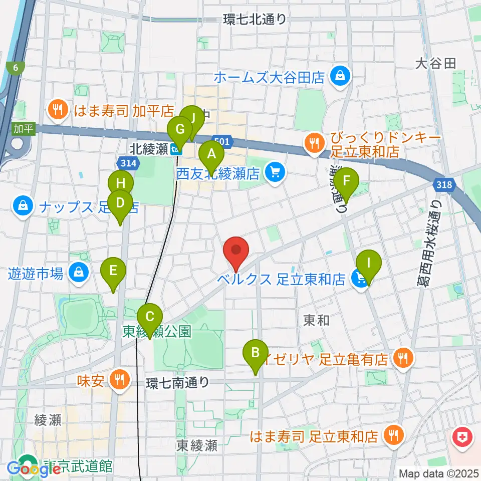 皆川ギター工房周辺のコンビニエンスストア一覧地図