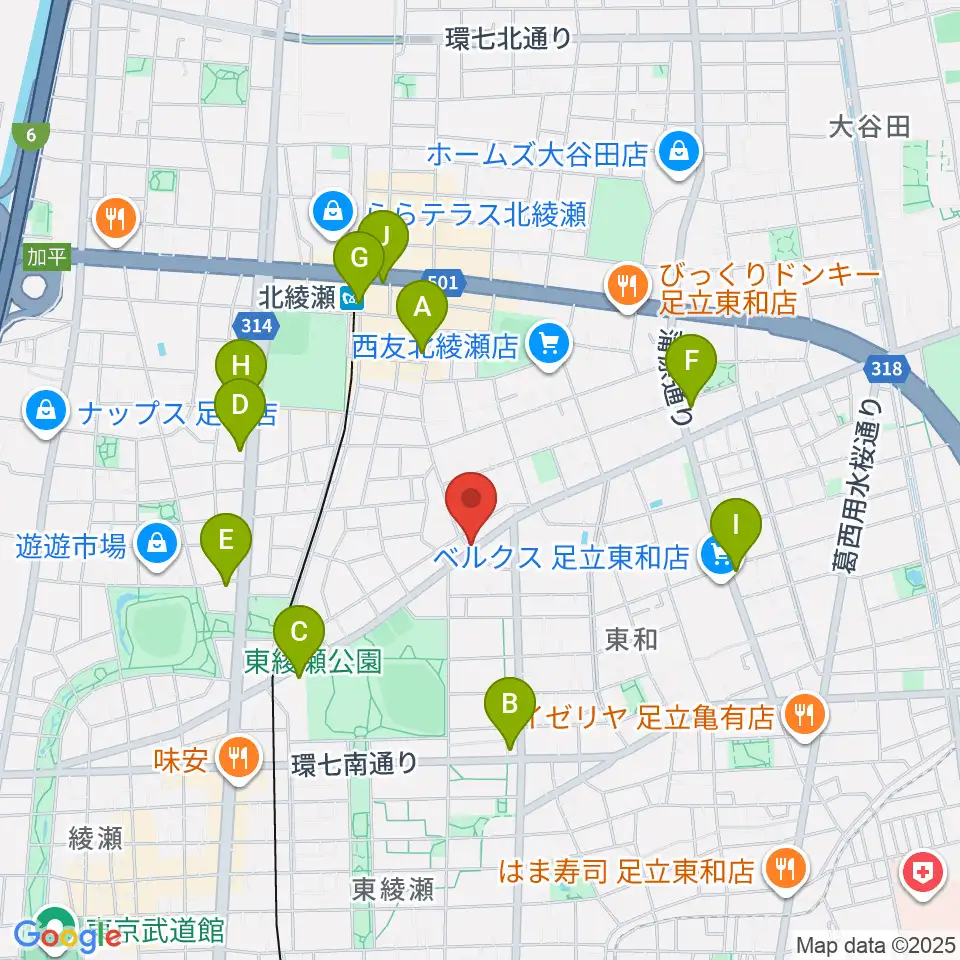 皆川ギター工房周辺のコンビニエンスストア一覧地図