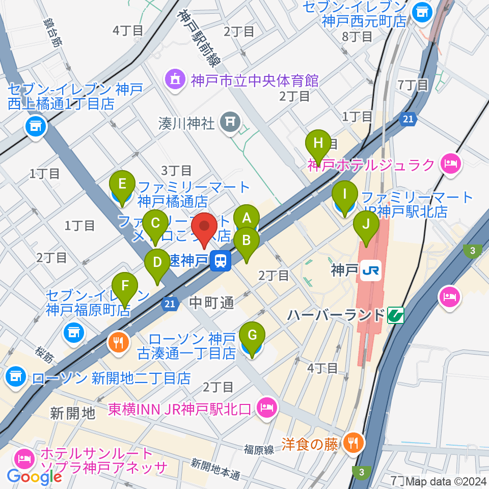 まる福楽器店周辺のコンビニエンスストア一覧地図