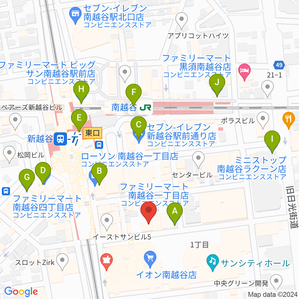 ミリオン楽器 南越谷店周辺のコンビニエンスストア一覧地図