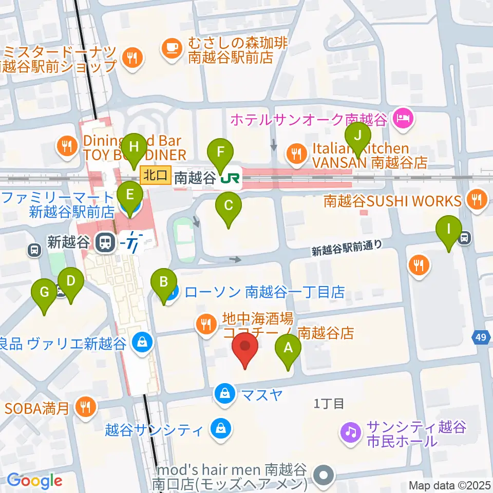 ミリオン楽器 南越谷店周辺のコンビニエンスストア一覧地図