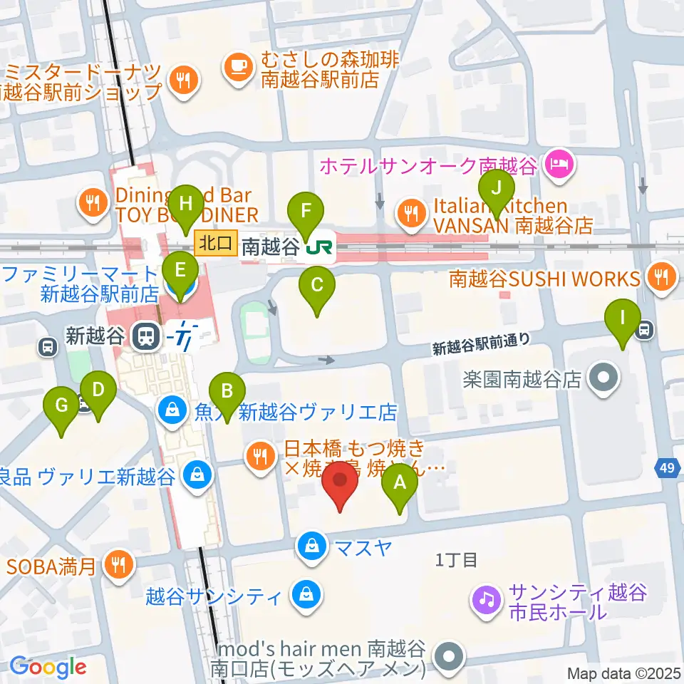 ミリオン楽器 南越谷店周辺のコンビニエンスストア一覧地図