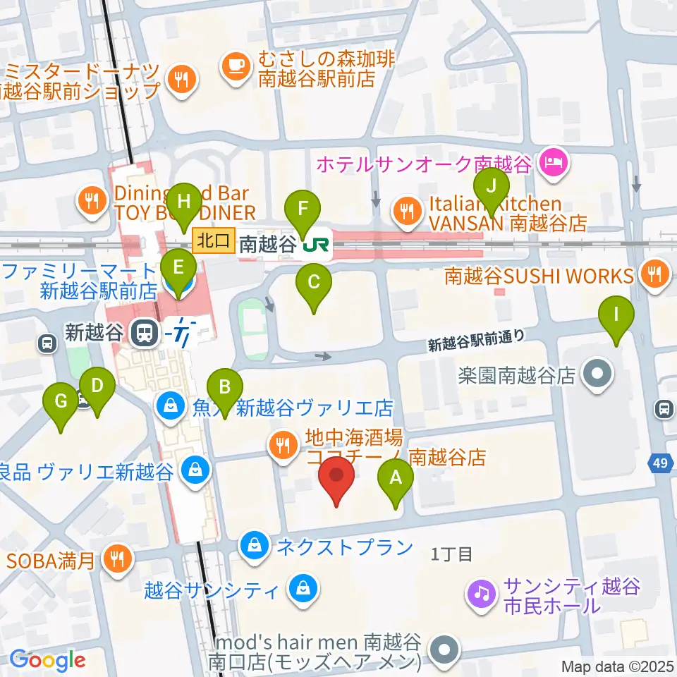 ミリオン楽器 南越谷店周辺のコンビニエンスストア一覧地図