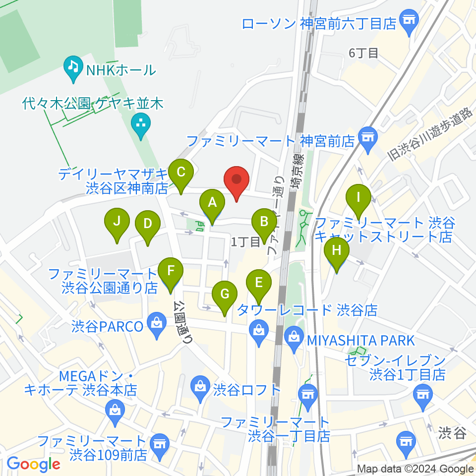 ロックオンカンパニー渋谷店周辺のコンビニエンスストア一覧地図