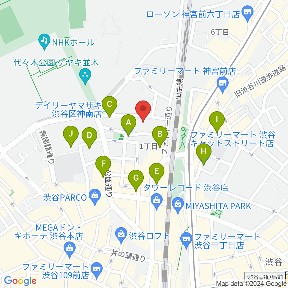 ロックオンカンパニー渋谷店周辺のコンビニエンスストア一覧地図