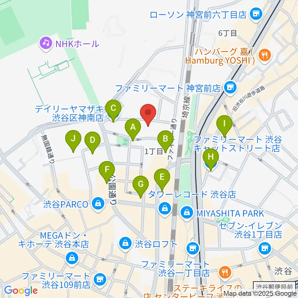 ロックオンカンパニー渋谷店周辺のコンビニエンスストア一覧地図