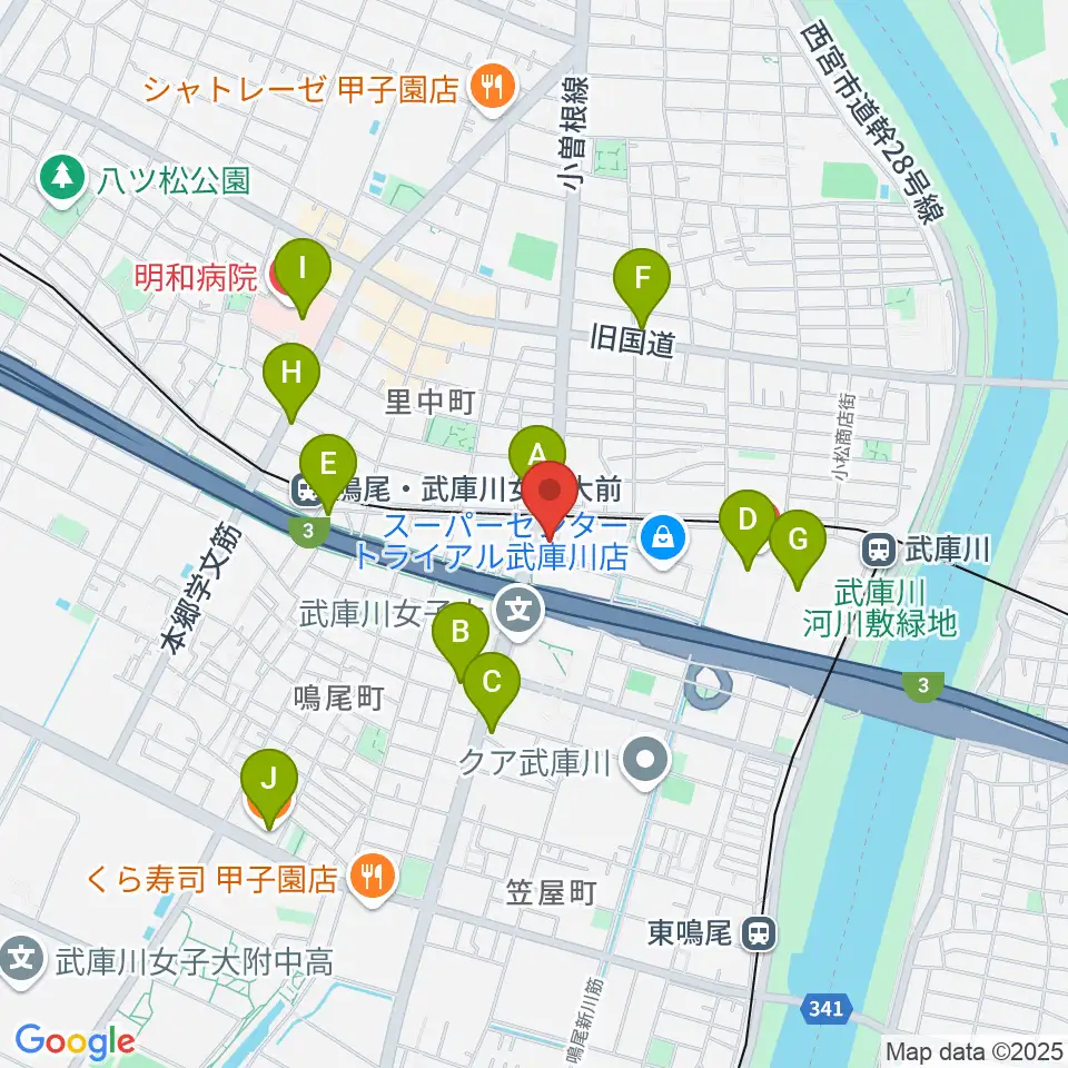 森岡楽器 西宮本店周辺のコンビニエンスストア一覧地図