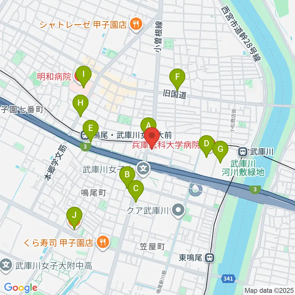 森岡楽器 西宮本店周辺のコンビニエンスストア一覧地図