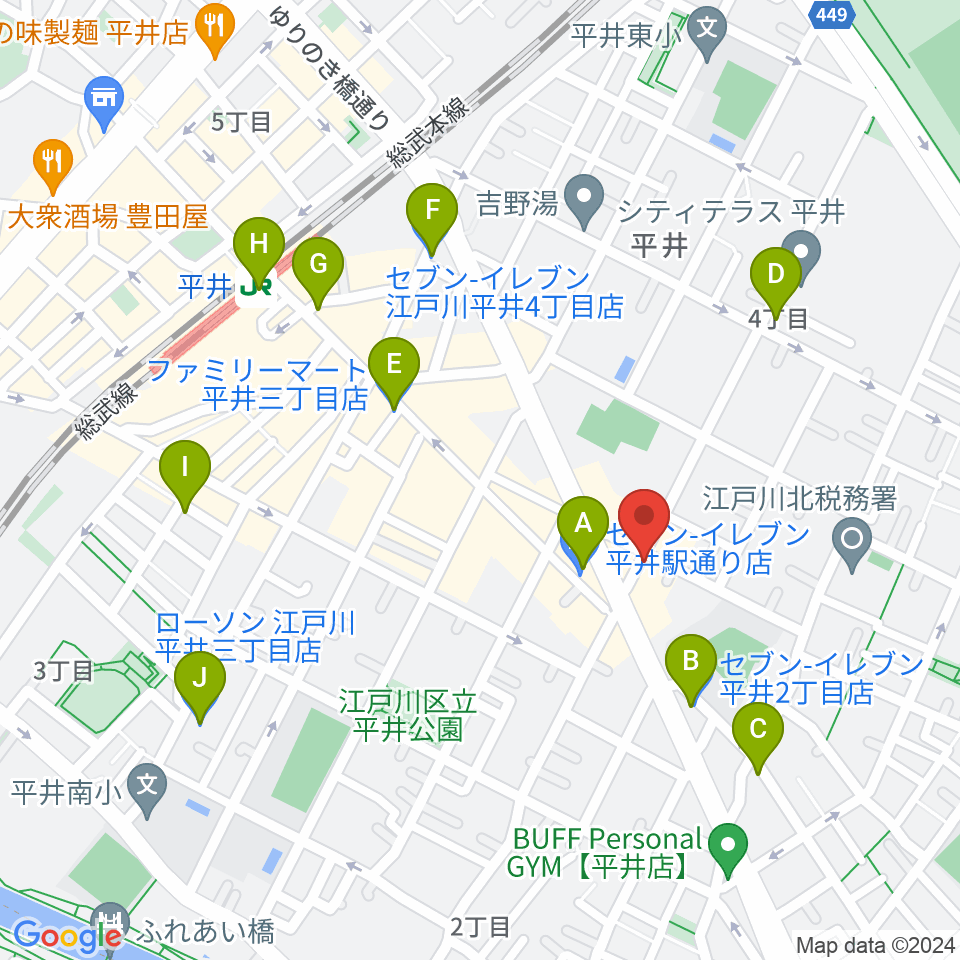 向山楽器店周辺のコンビニエンスストア一覧地図