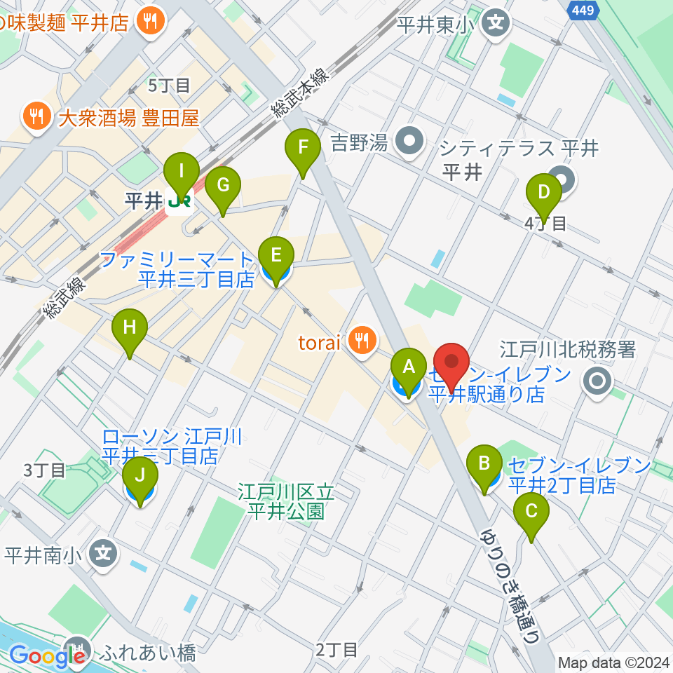 向山楽器店周辺のコンビニエンスストア一覧地図