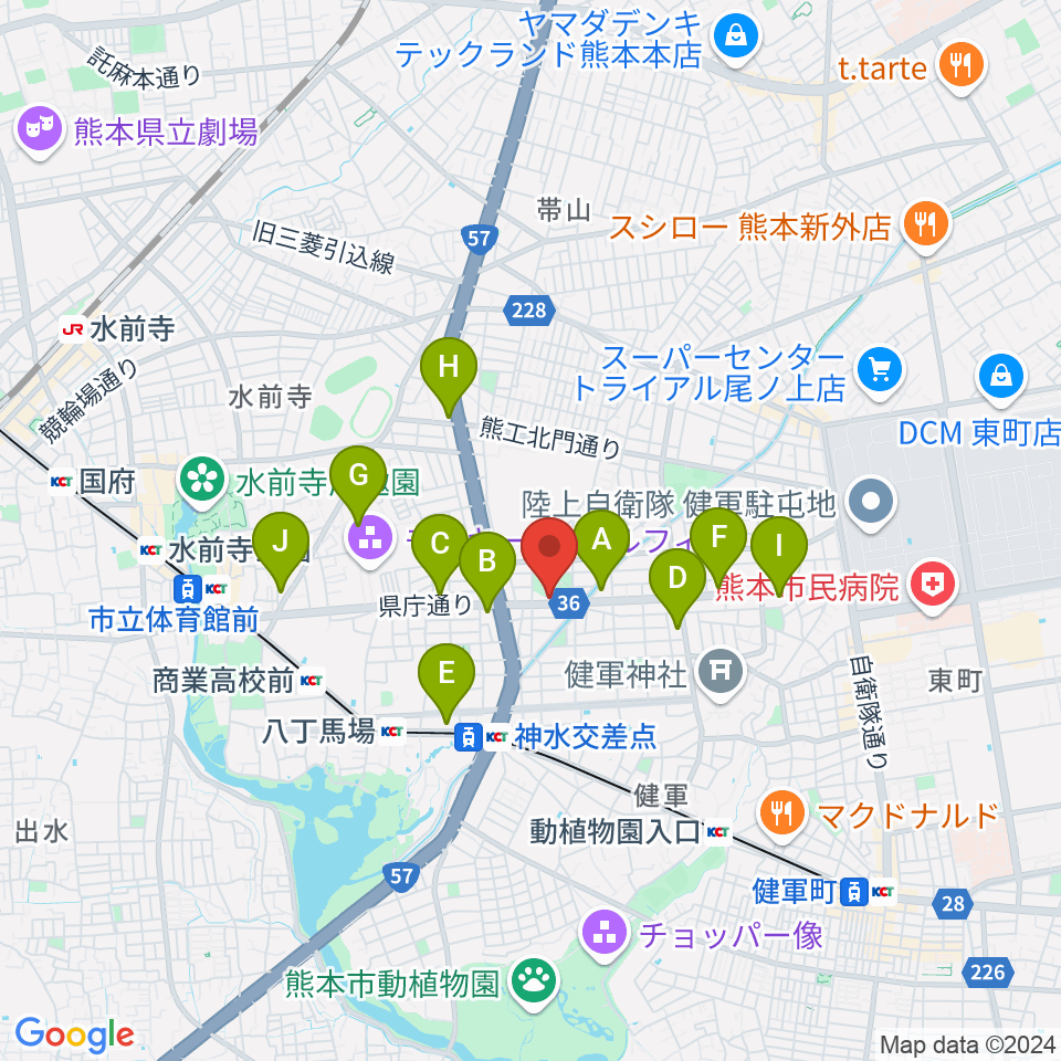 くまもとピアノ周辺のコンビニエンスストア一覧地図