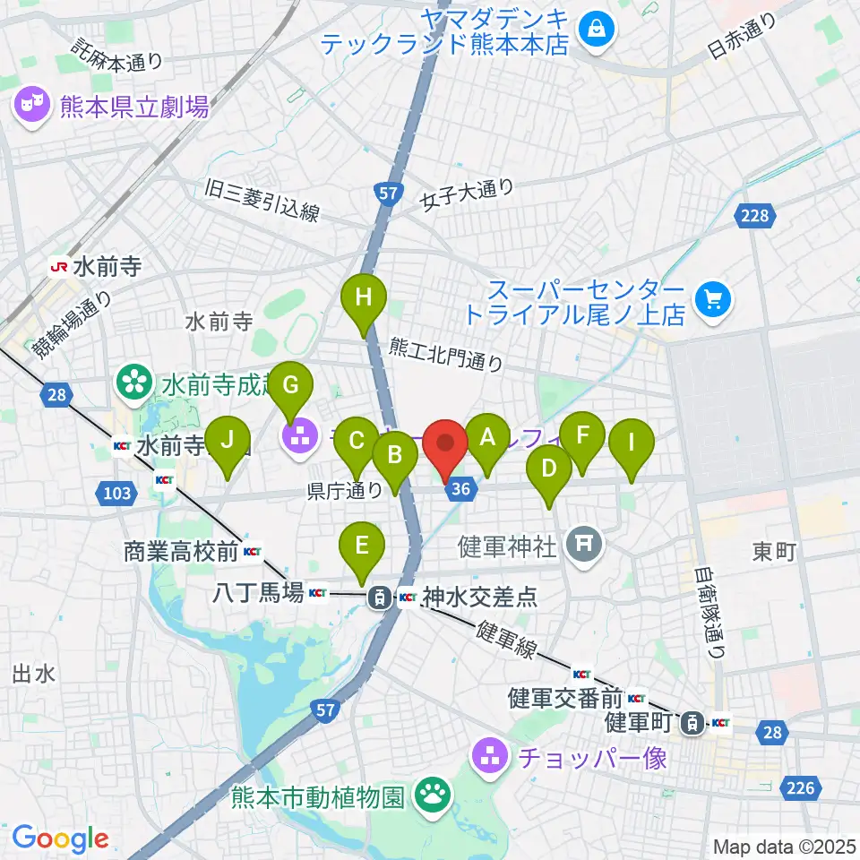 くまもとピアノ周辺のコンビニエンスストア一覧地図