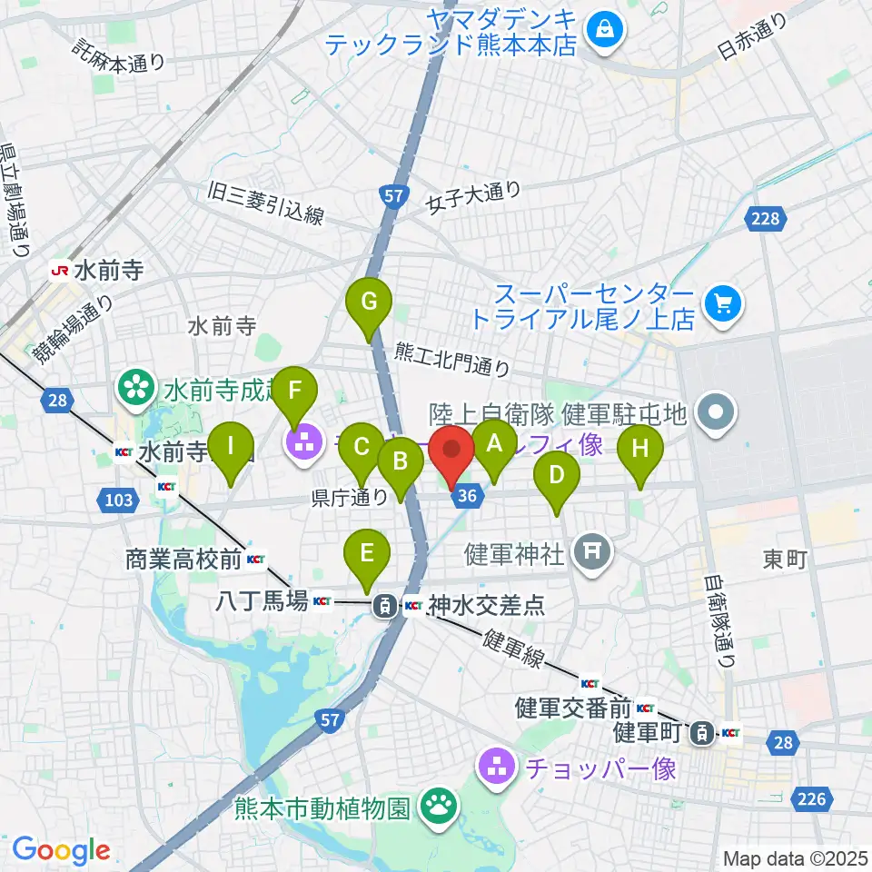 くまもとピアノ周辺のコンビニエンスストア一覧地図