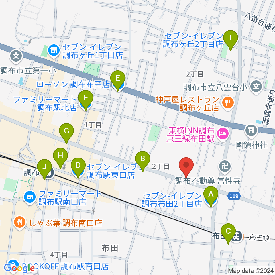 大西楽器店周辺のコンビニエンスストア一覧地図