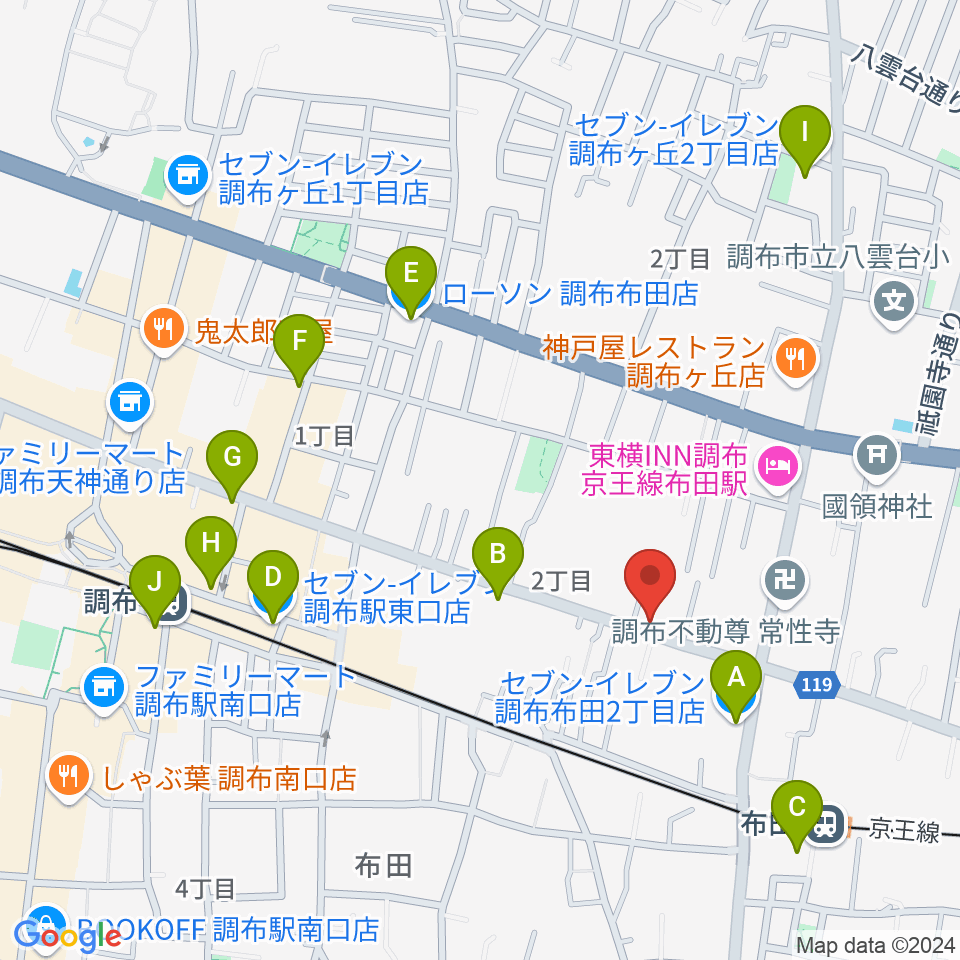 大西楽器店周辺のコンビニエンスストア一覧地図