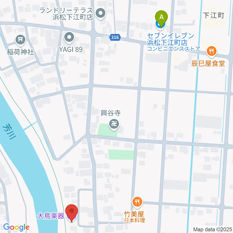 大鳥楽器周辺のコンビニエンスストア一覧地図