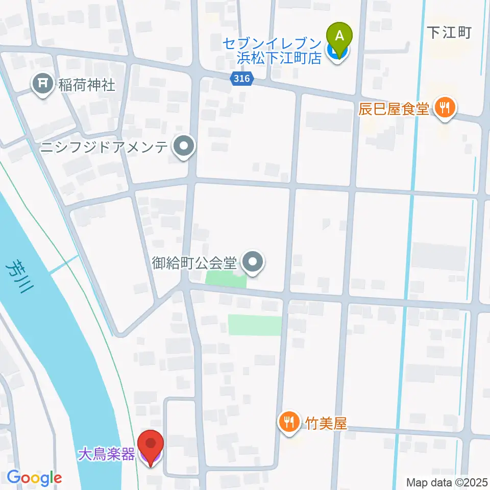 大鳥楽器周辺のコンビニエンスストア一覧地図