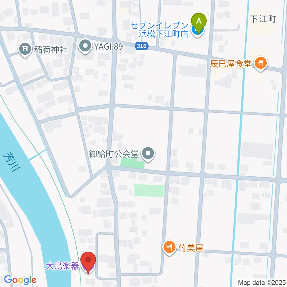 大鳥楽器周辺のコンビニエンスストア一覧地図